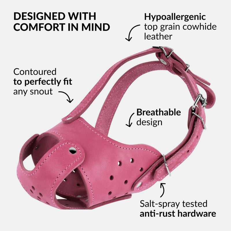 CollarDirect Dog Muzzle Pitbull Amstaff Basket Genuine Leather Staffordshire Terrier (Pink) - Image 3